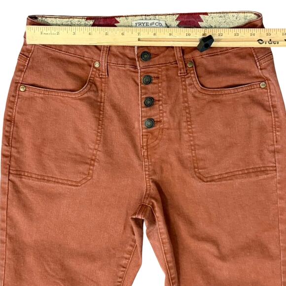 Frye and Co Harper Mid Rise Crop Flare Burnt Orange Button Fly Jeans size 10 - Picture 5 of 11